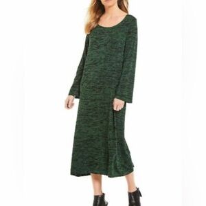 Bryn Walker Robbie Arborist Green Black Print Long Sleeve Midi Dress Size XL